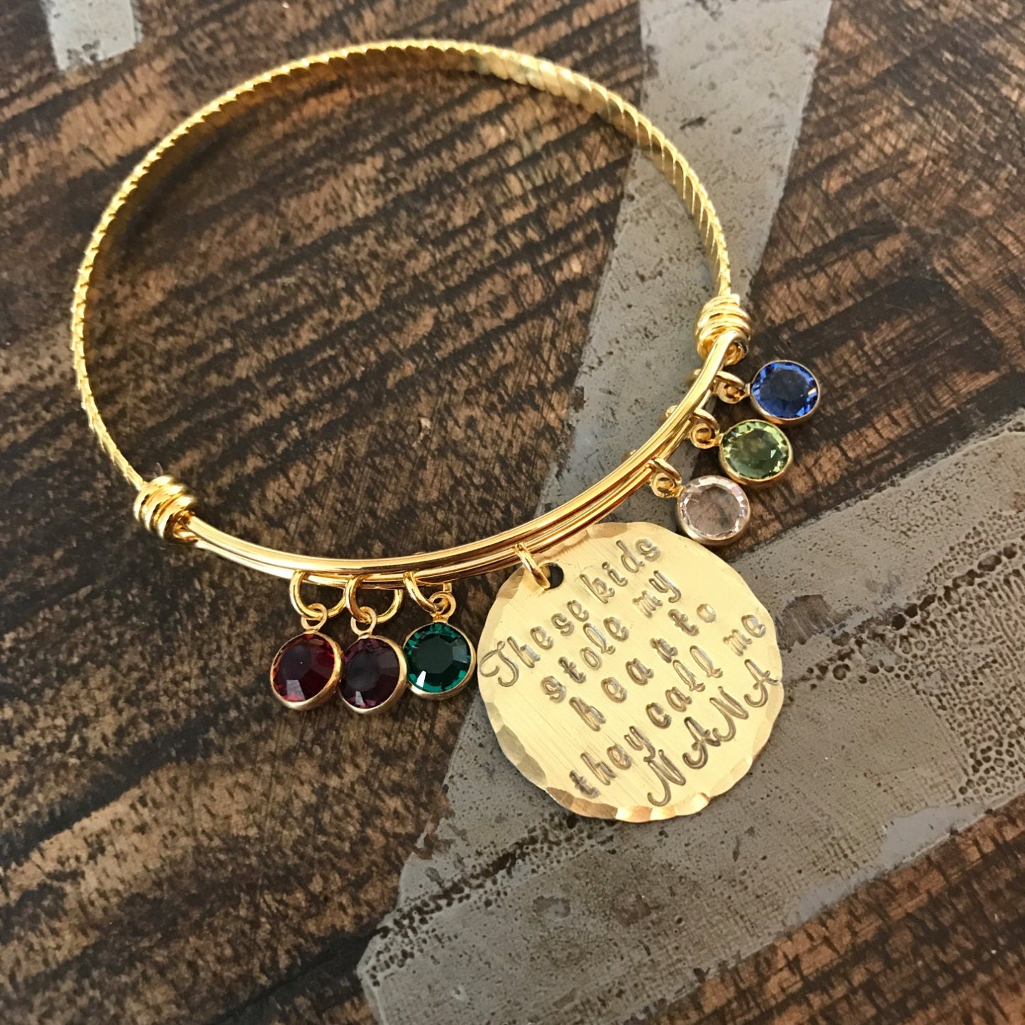 Nana Bangle Theres these kids who stole my heart Handstamped Bangle Personalize Jewelry Mothers Day Gift Grandma Jewelry Gold Bangle