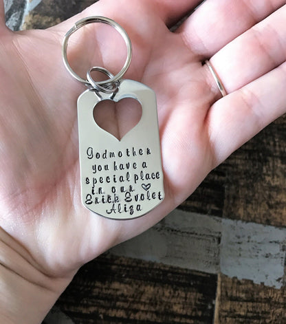 Godmother Keychain Baptism Gift Christening Keychain Handstamped Keychain Custom Keychain Godmothers have a special place Gift for Godmother