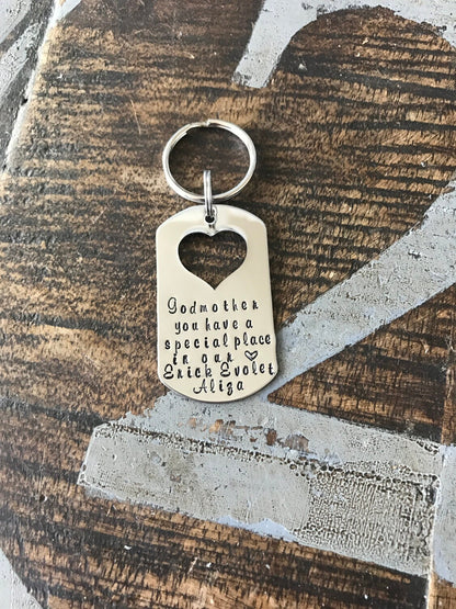 Godmother Keychain Baptism Gift Christening Keychain Handstamped Keychain Custom Keychain Godmothers have a special place Gift for Godmother
