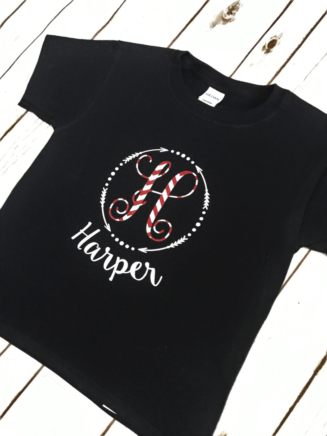 Girls Monogrammed Shirt: Vine Initial, Personalized Kids T-shirt