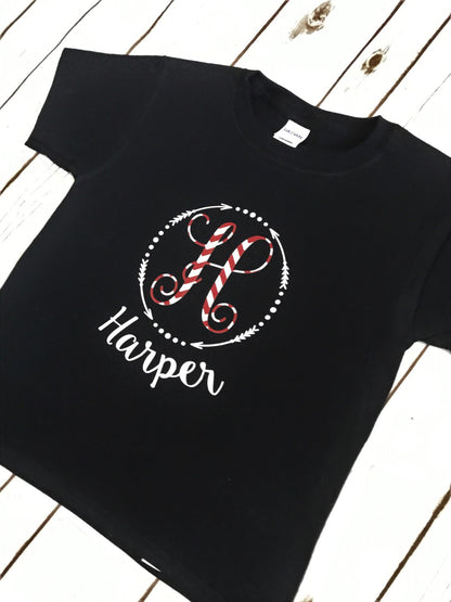 Girls Monogrammed Shirt: Vine Initial, Personalized Kids T-shirt