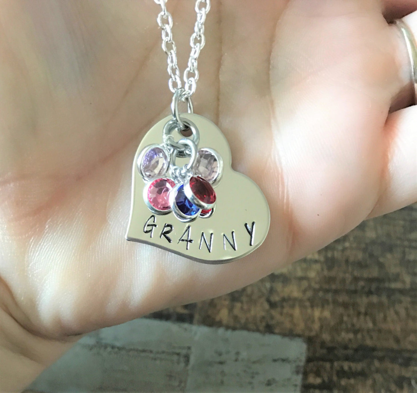 Grandma Necklace Grandchild Necklace Personalized Necklace Personalized Jewelry Handstamped Necklace Birthstone Necklace Mothers Day Gift