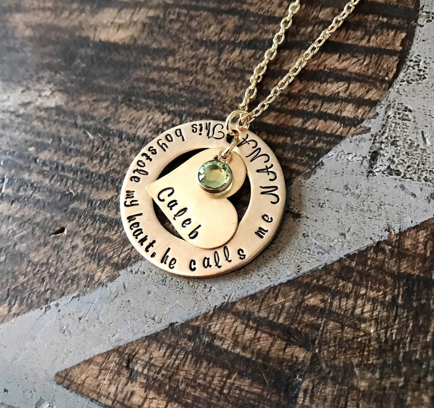 Gold Nana Necklace Theres this boy who stole my heart Handstamped Necklace Mothers Day Necklace Gift Grandma Jewelry Custom Necklace Heart