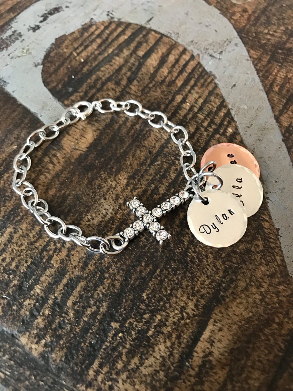 Personalized Cross Bracelet Cross Charm Bracelet Mothers Day Bracelet Sterling Silver Bracelet Sideways Cross Bracelet Gift for Mom