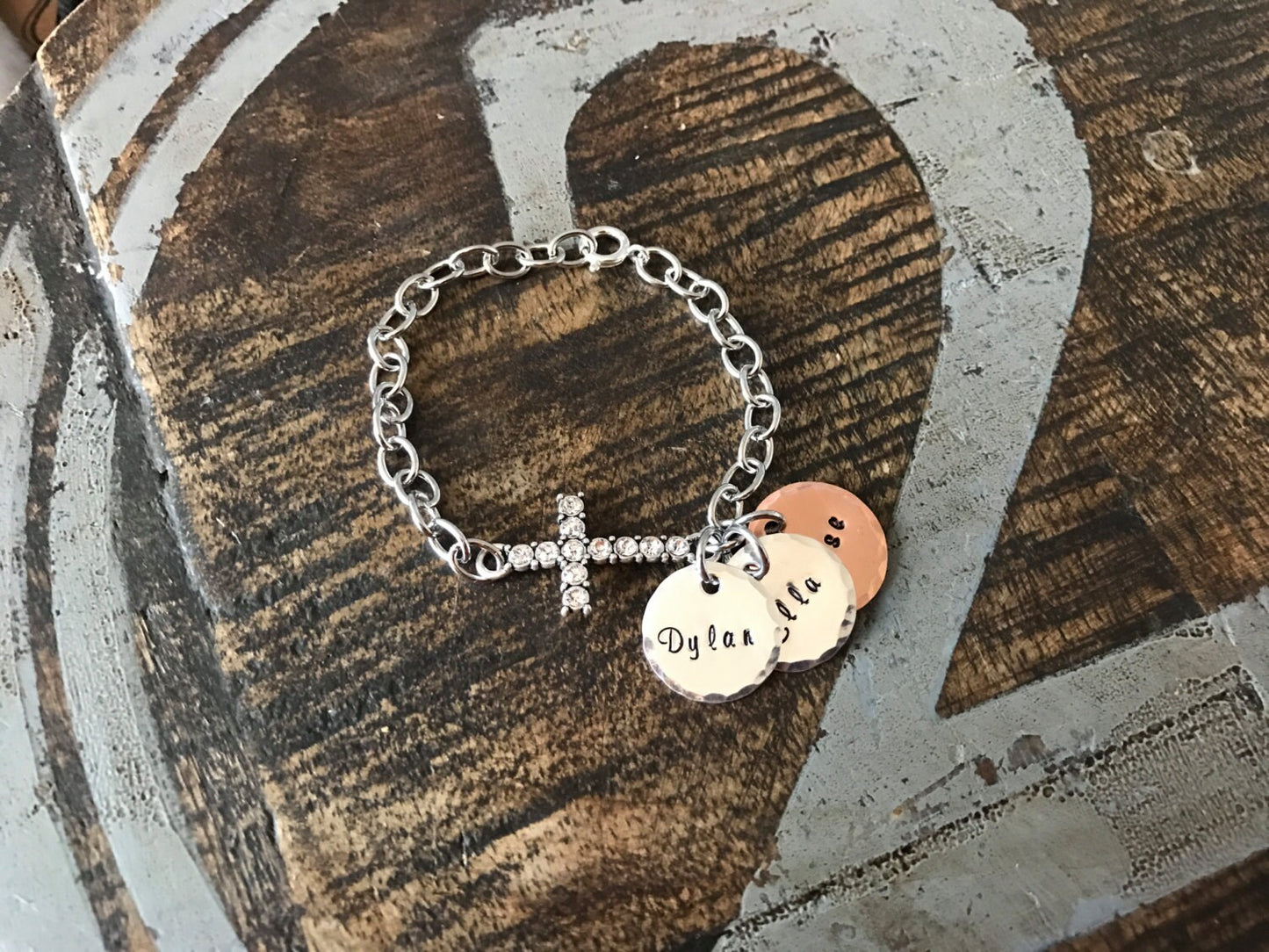 Personalized Cross Bracelet Cross Charm Bracelet Mothers Day Bracelet Sterling Silver Bracelet Sideways Cross Bracelet Gift for Mom