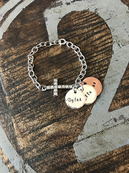 Personalized Cross Bracelet Cross Charm Bracelet Mothers Day Bracelet Sterling Silver Bracelet Sideways Cross Bracelet Gift for Mom