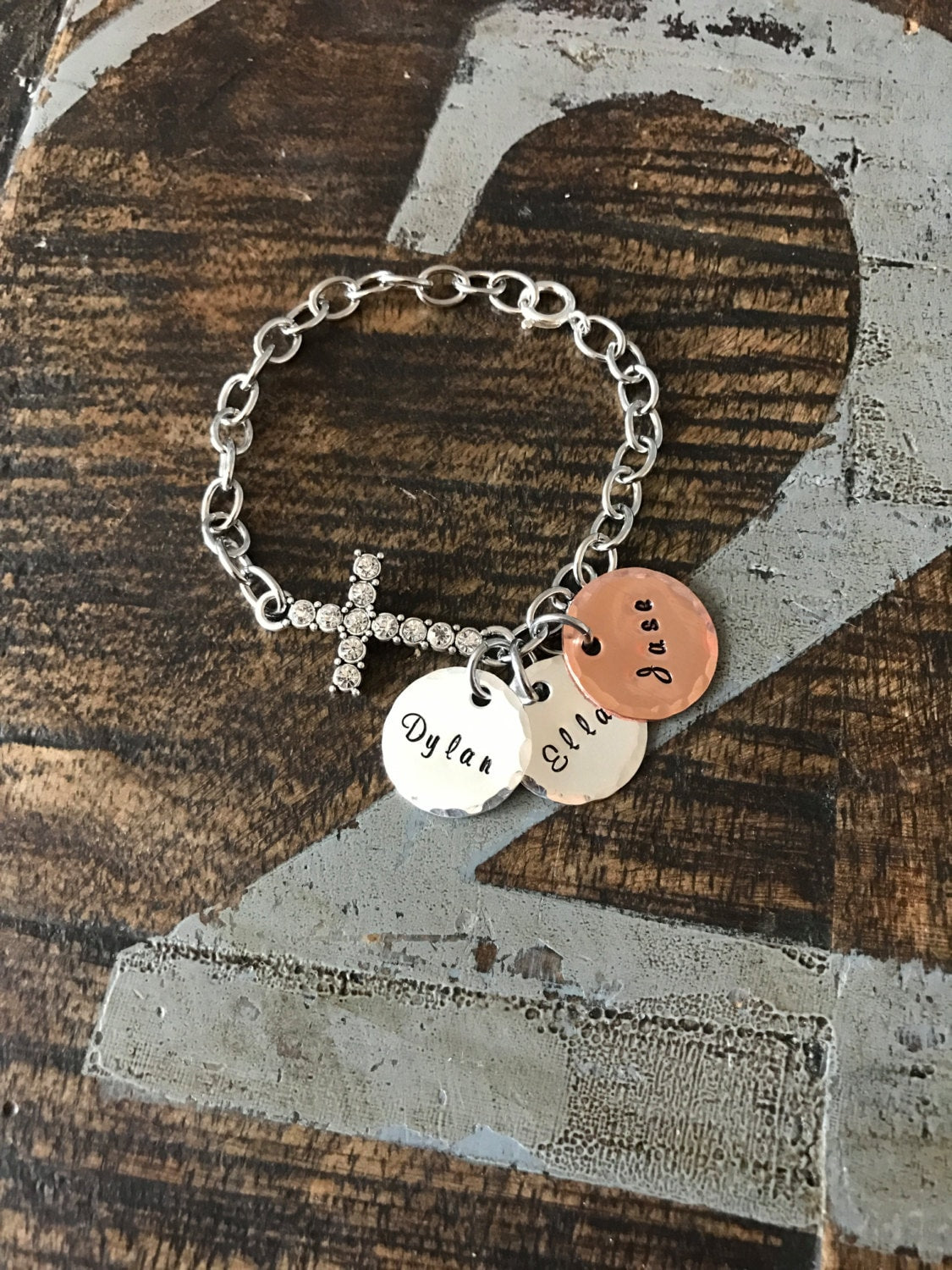 Personalized Cross Bracelet Cross Charm Bracelet Mothers Day Bracelet Sterling Silver Bracelet Sideways Cross Bracelet Gift for Mom