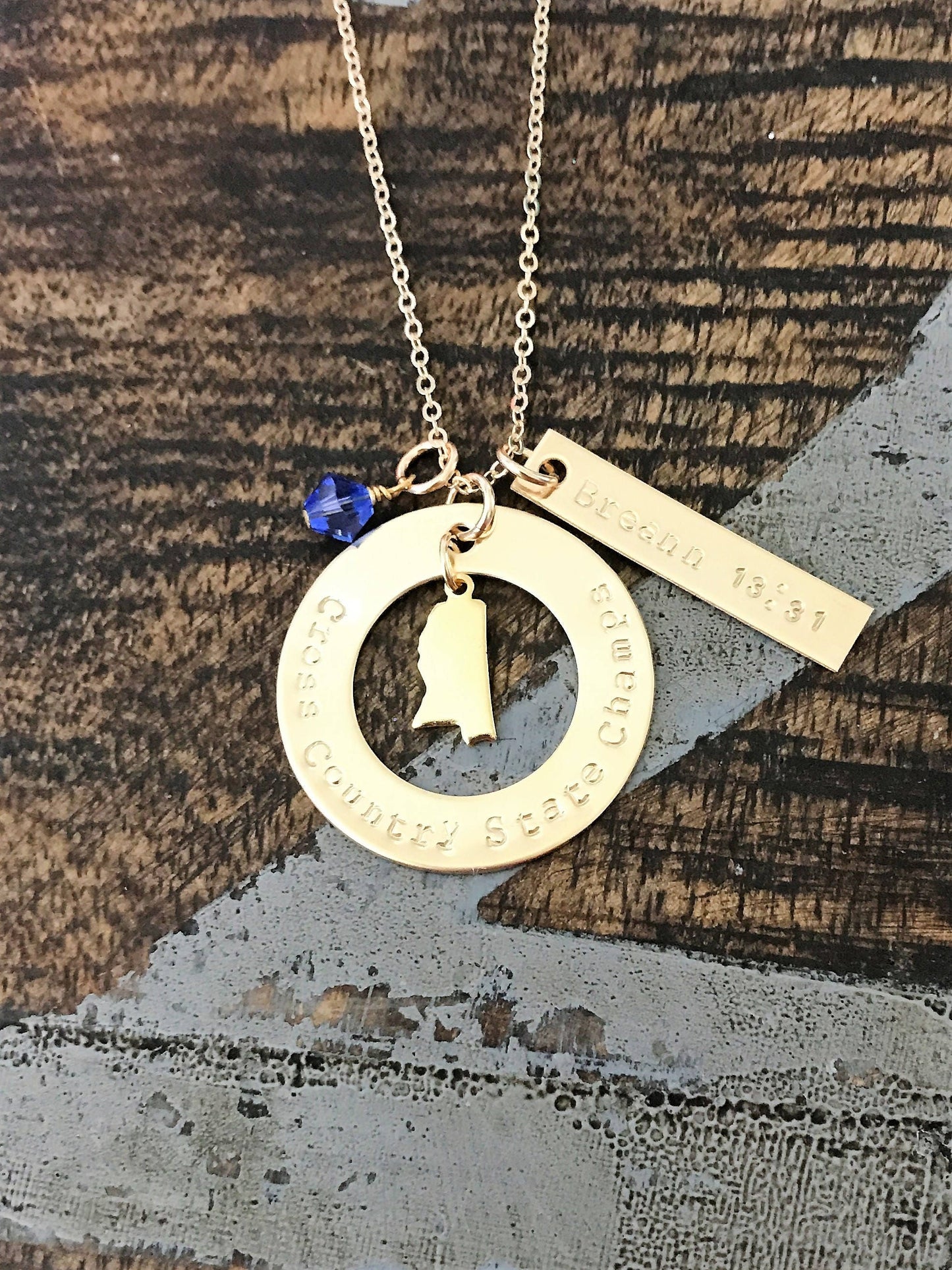 Gold Jewelry Cross Country Necklace Handstamped Necklace Personalize Running Jewelry School Team XC Track Coach Gift Varsity JV Invitational