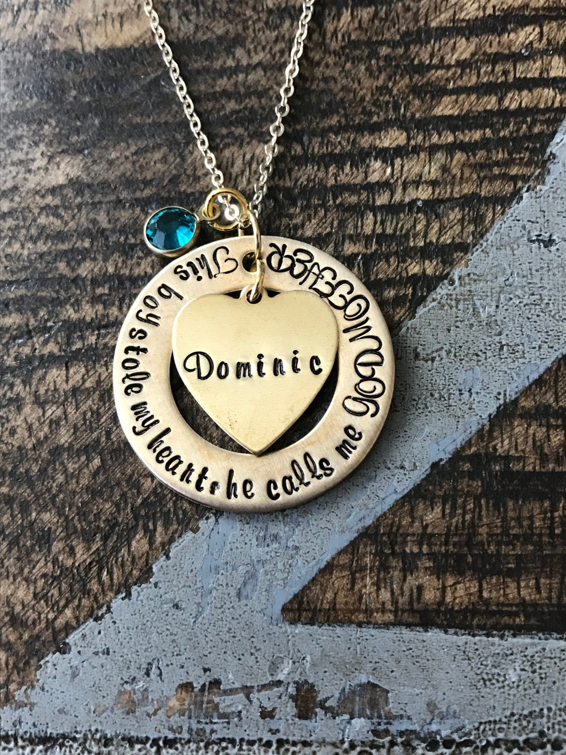 Gold Godmother Necklace Theres this boy who stole my heart Handstamped Necklace Godmother Jewelry Custom Jewelry Gift for Godmother