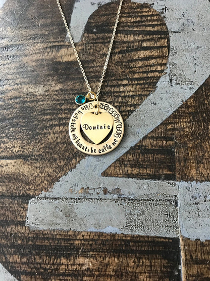 Gold Godmother Necklace Theres this boy who stole my heart Handstamped Necklace Godmother Jewelry Custom Jewelry Gift for Godmother