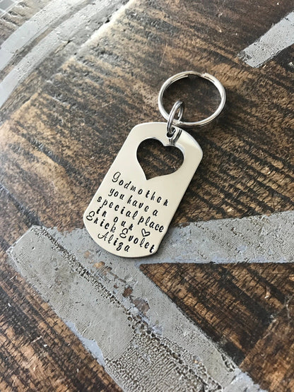 Godmother Keychain Baptism Gift Christening Keychain Handstamped Keychain Custom Keychain Godmothers have a special place Gift for Godmother