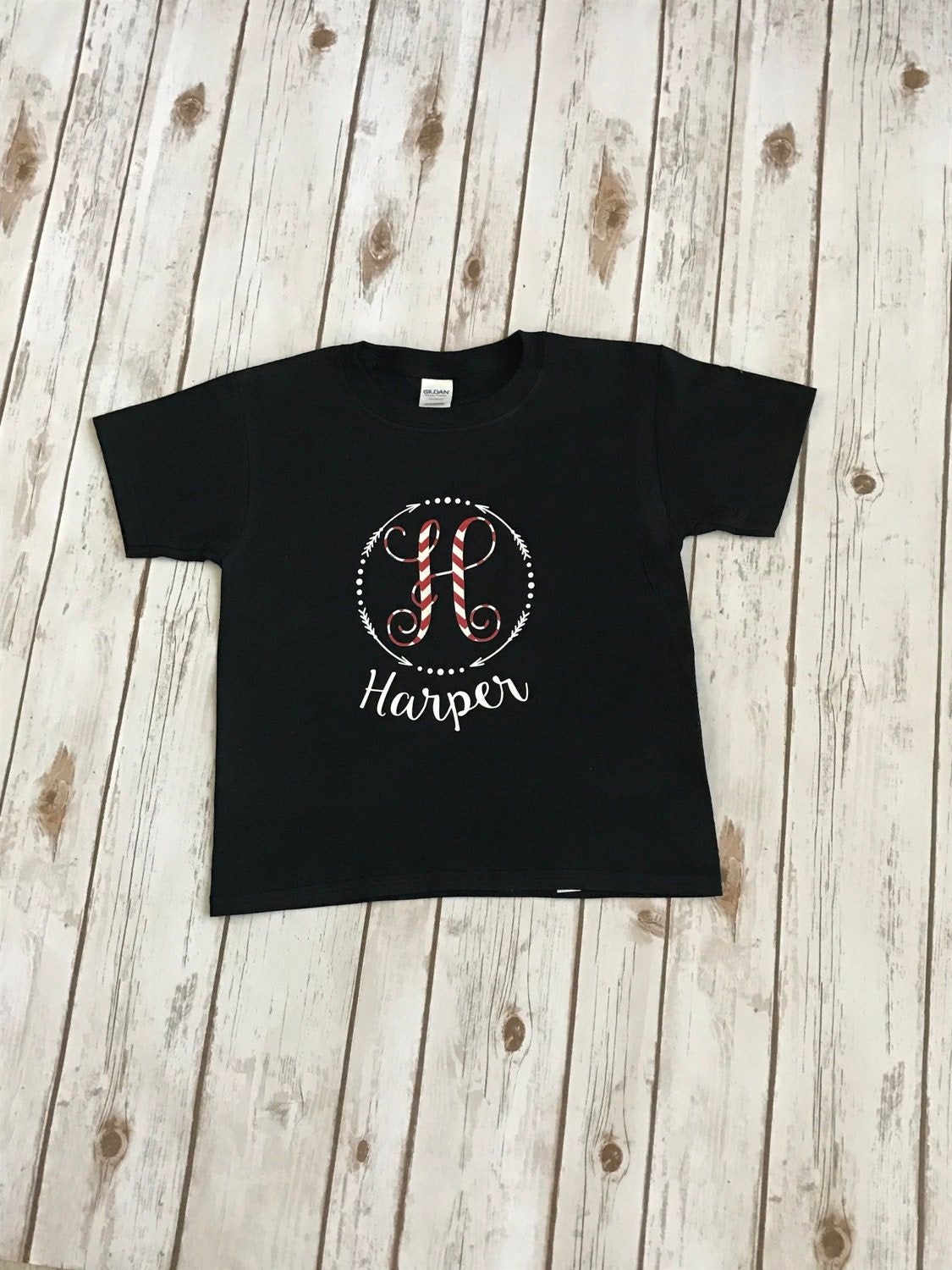 Girls Monogrammed Shirt: Vine Initial, Personalized Kids T-shirt