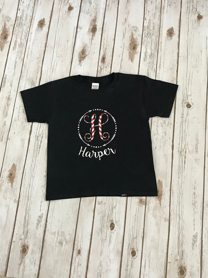 Girls Monogrammed Shirt: Vine Initial, Personalized Kids T-shirt