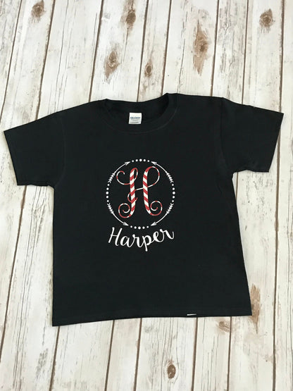 Girls Monogrammed Shirt: Vine Initial, Personalized Kids T-shirt