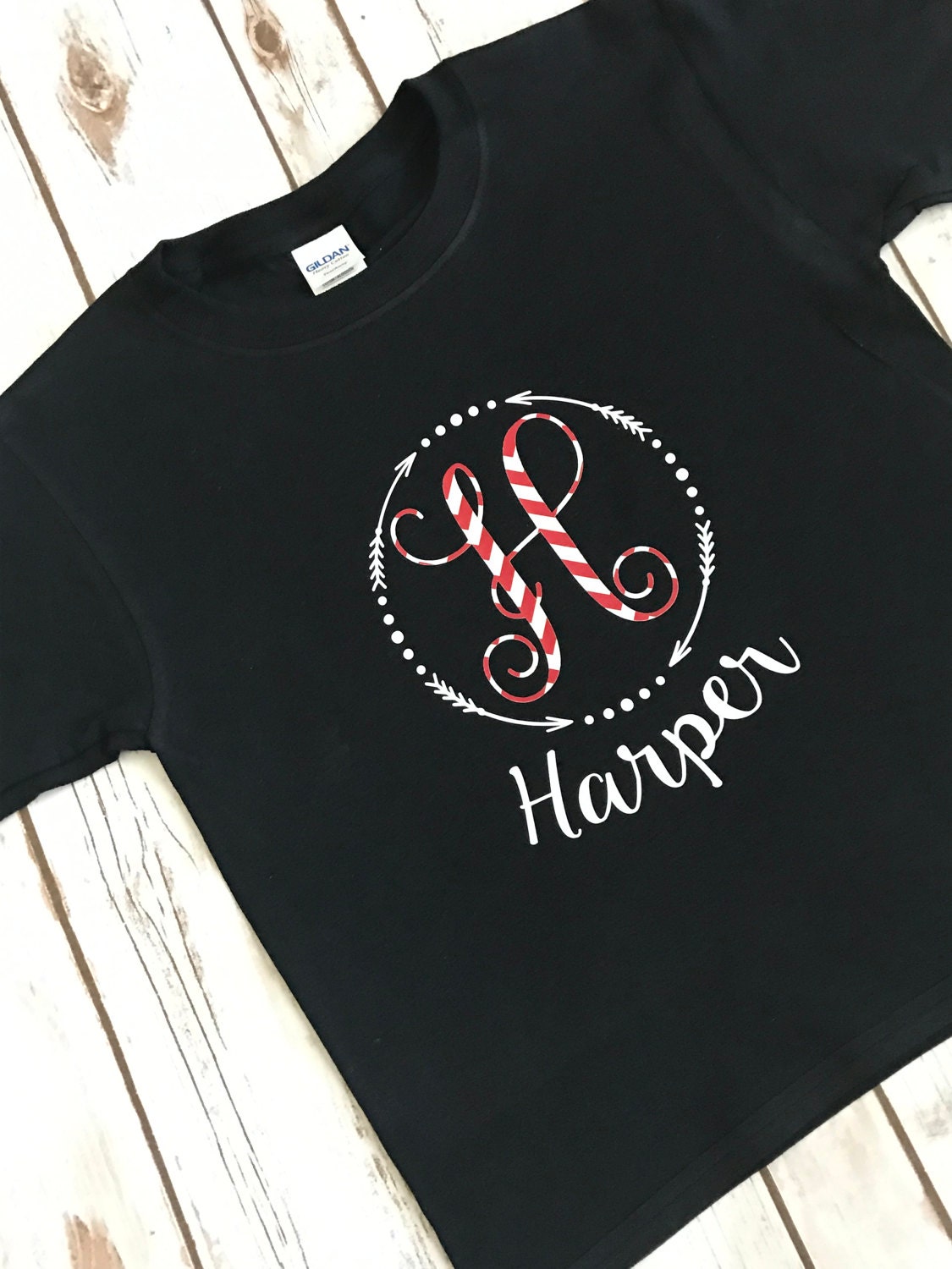 Girls Monogrammed Shirt: Vine Initial, Personalized Kids T-shirt