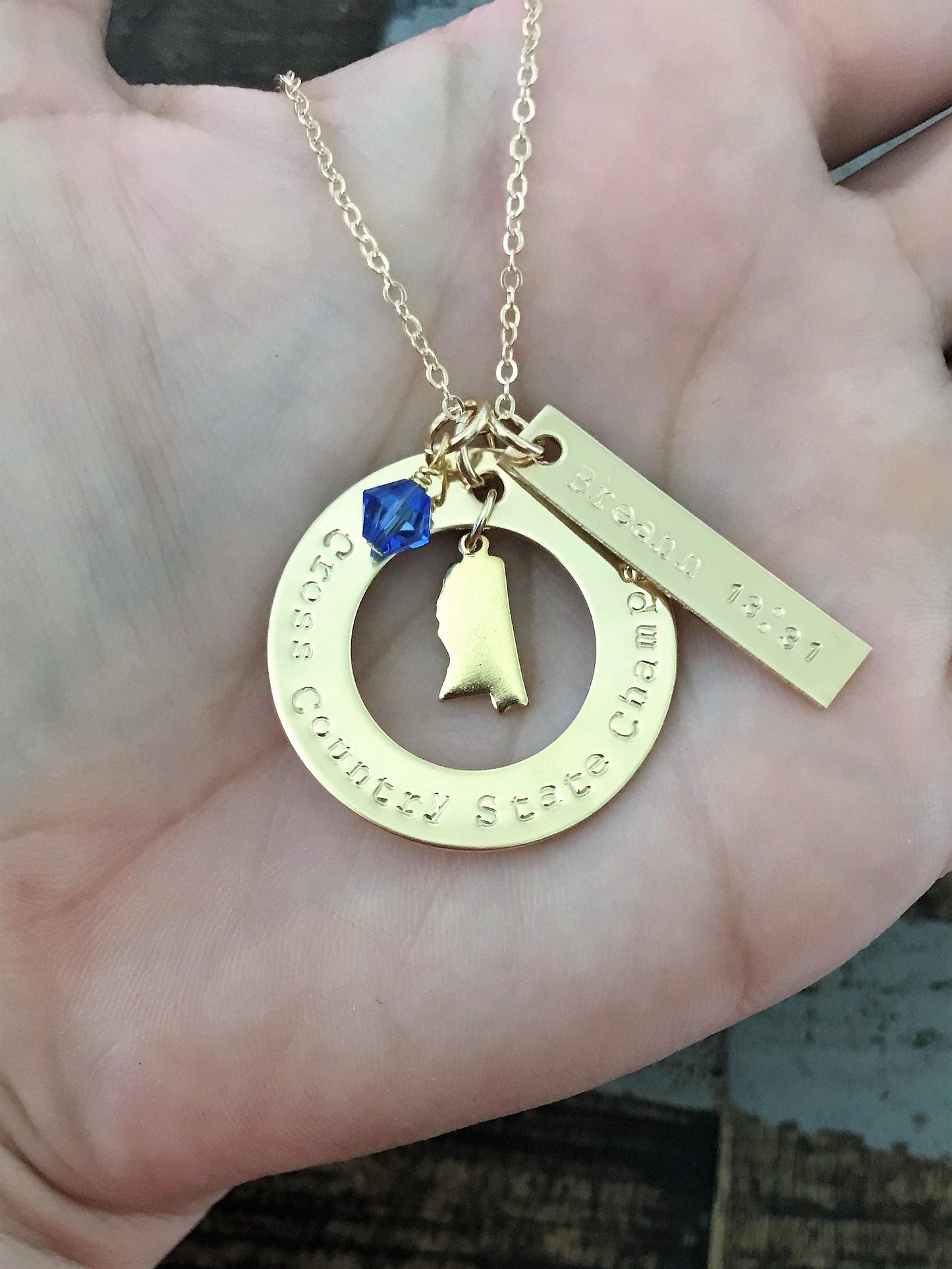 Gold Jewelry Cross Country Necklace Handstamped Necklace Personalize Running Jewelry School Team XC Track Coach Gift Varsity JV Invitational