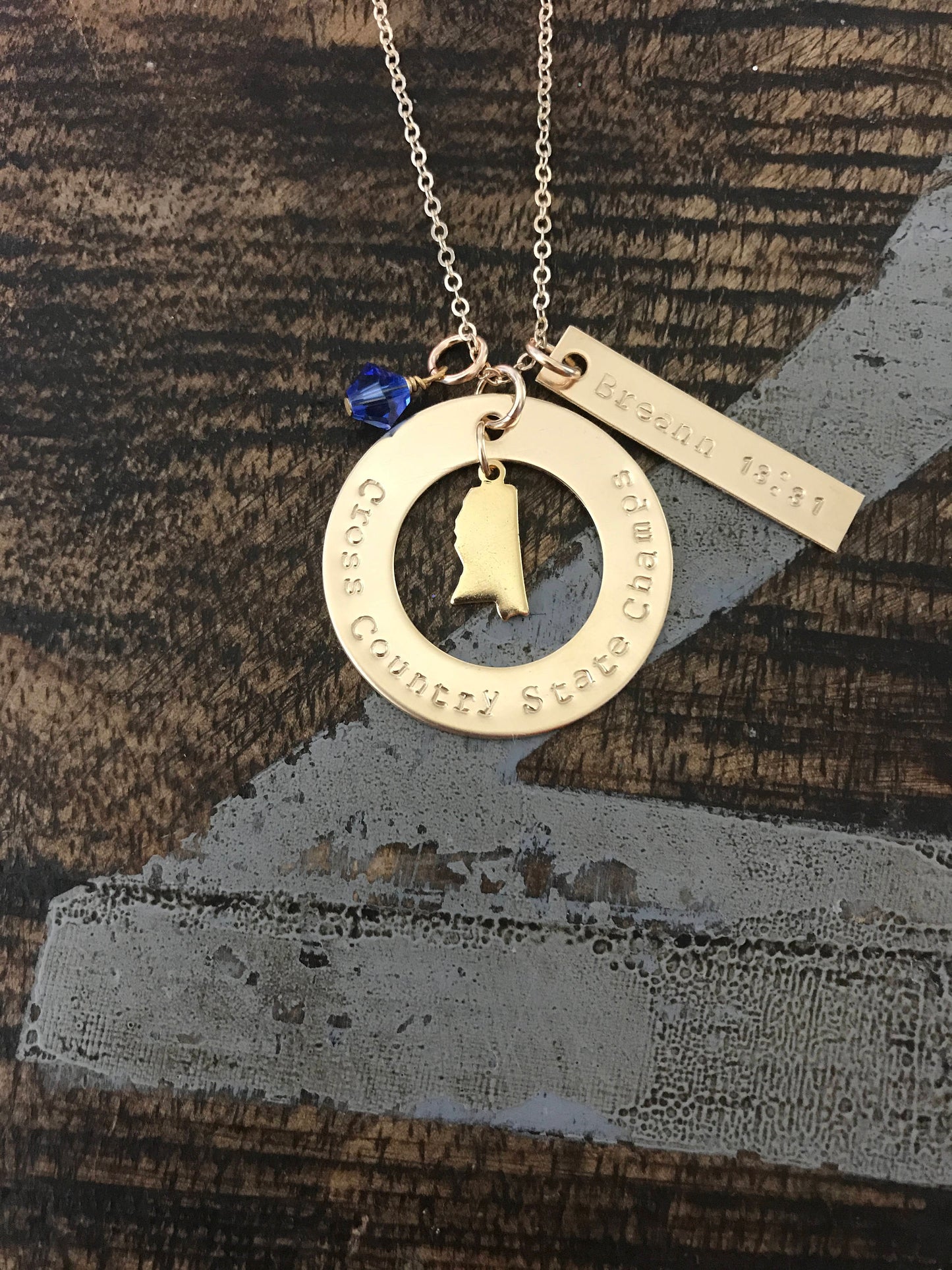 Gold Jewelry Cross Country Necklace Handstamped Necklace Personalize Running Jewelry School Team XC Track Coach Gift Varsity JV Invitational