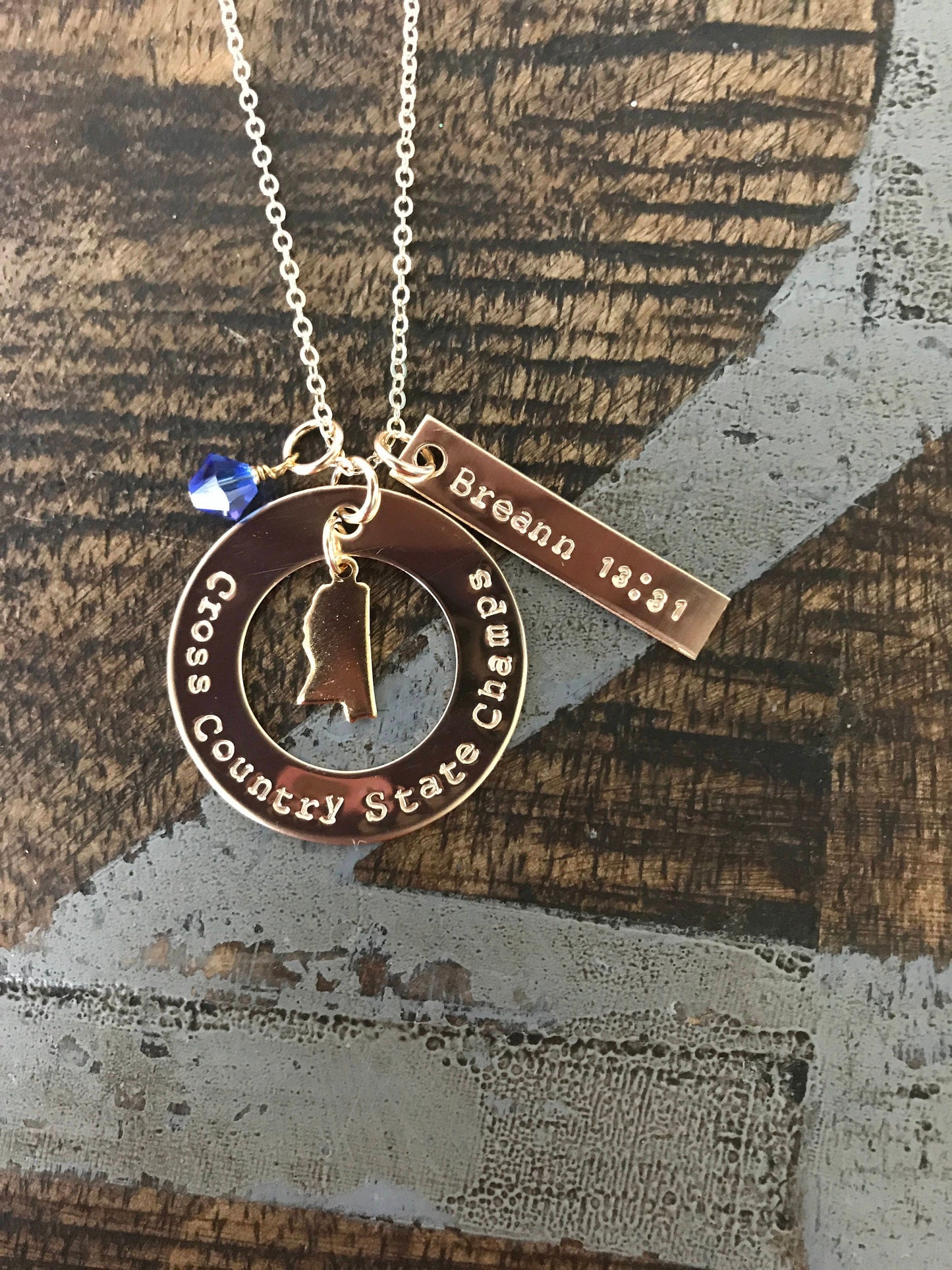 Gold Jewelry Cross Country Necklace Handstamped Necklace Personalize Running Jewelry School Team XC Track Coach Gift Varsity JV Invitational