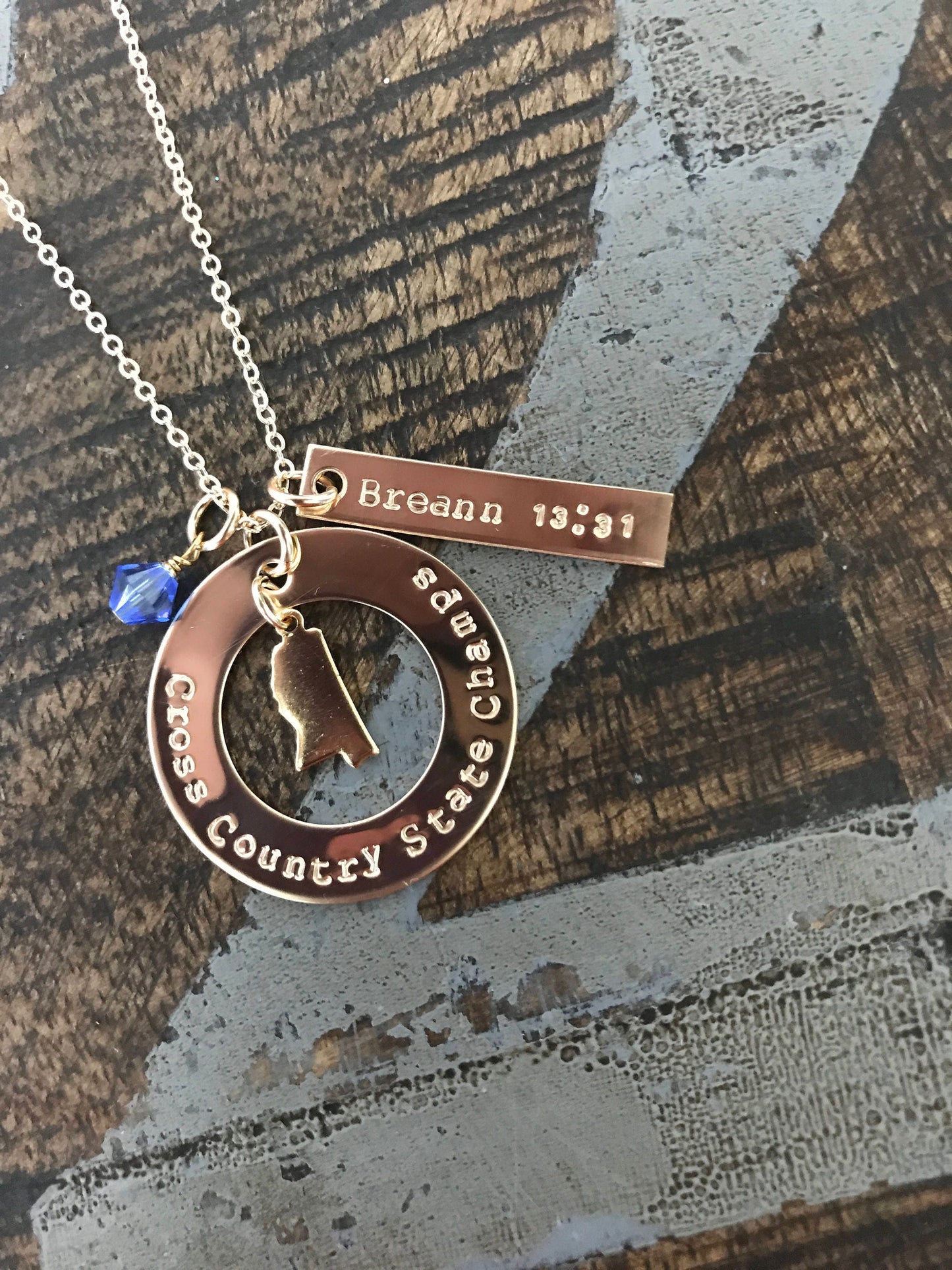 Gold Jewelry Cross Country Necklace Handstamped Necklace Personalize Running Jewelry School Team XC Track Coach Gift Varsity JV Invitational