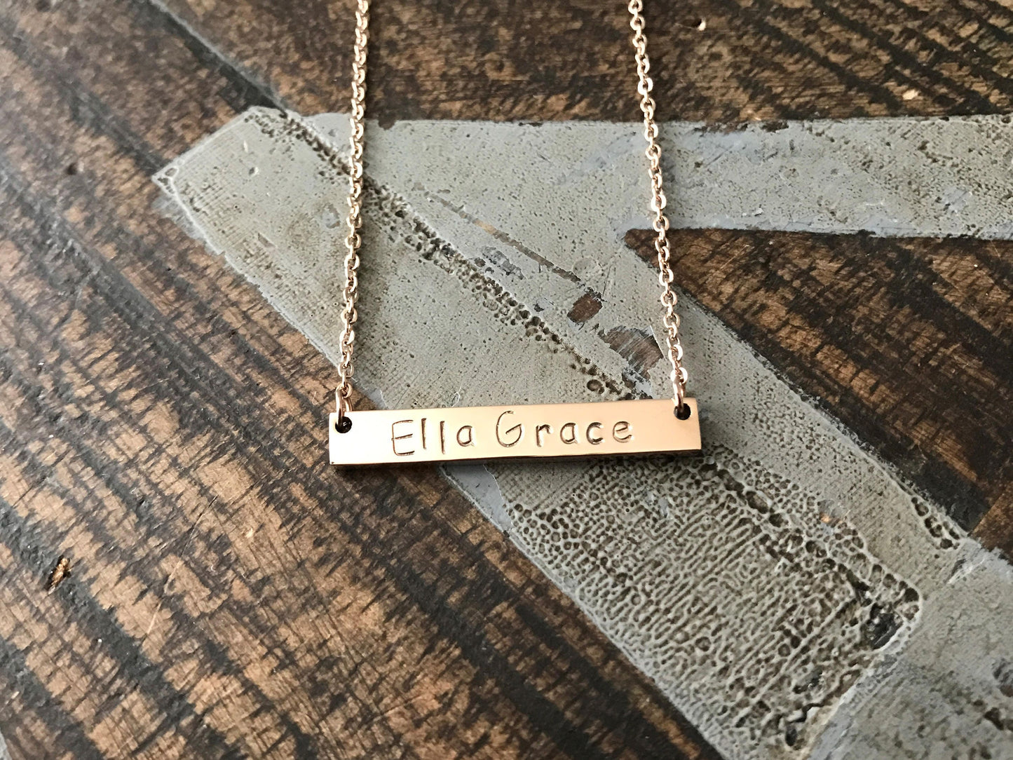 Name Necklace Rose Gold Necklace Bridesmaids Necklace Rose Gold Bar Necklace Initial Necklace Personalized Bar Necklace Engraved Necklace