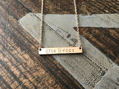 Name Necklace Rose Gold Necklace Bridesmaids Necklace Rose Gold Bar Necklace Initial Necklace Personalized Bar Necklace Engraved Necklace