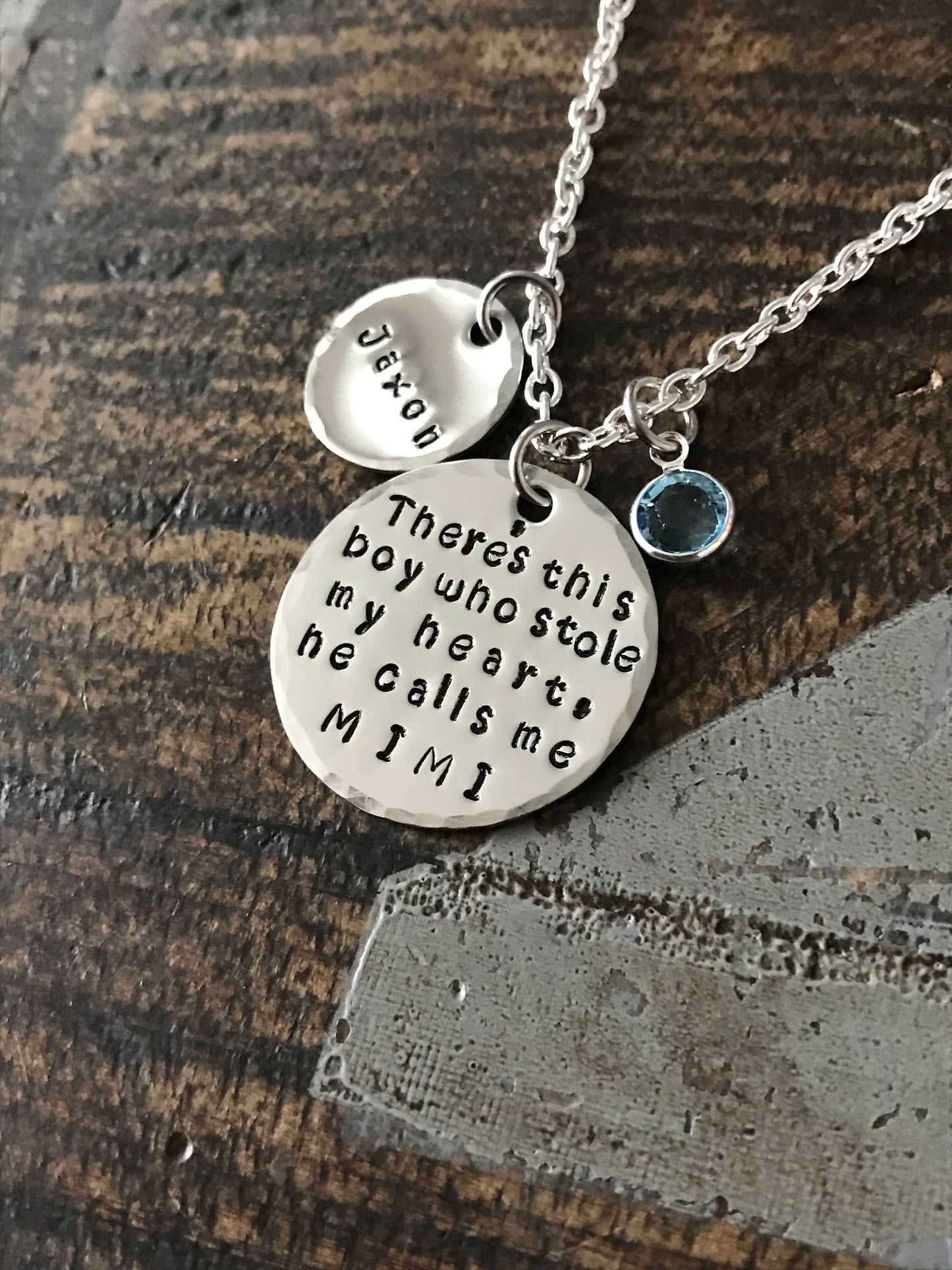 Mimi Necklace Theres this boy who stole my heart Handstamped Necklace Personalize Jewelry Mothers Day Gift Grandma Jewelry Custom Necklace