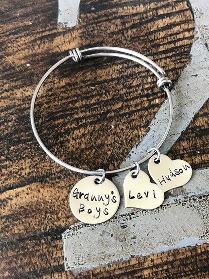 Grannys Boys Bangle Granny Bracelet Granny Bangle Grandmother Gift Mother Bracelet Charm Bracelet Adjustable Bangle Personalized Bangle