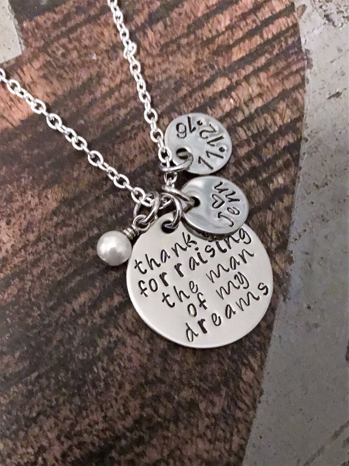Hand Stamped Jewelry Thank you for Raising the Man/Woman of my Dreams  Mother in Law Gift Handstamped Necklace Personalized Jewelry