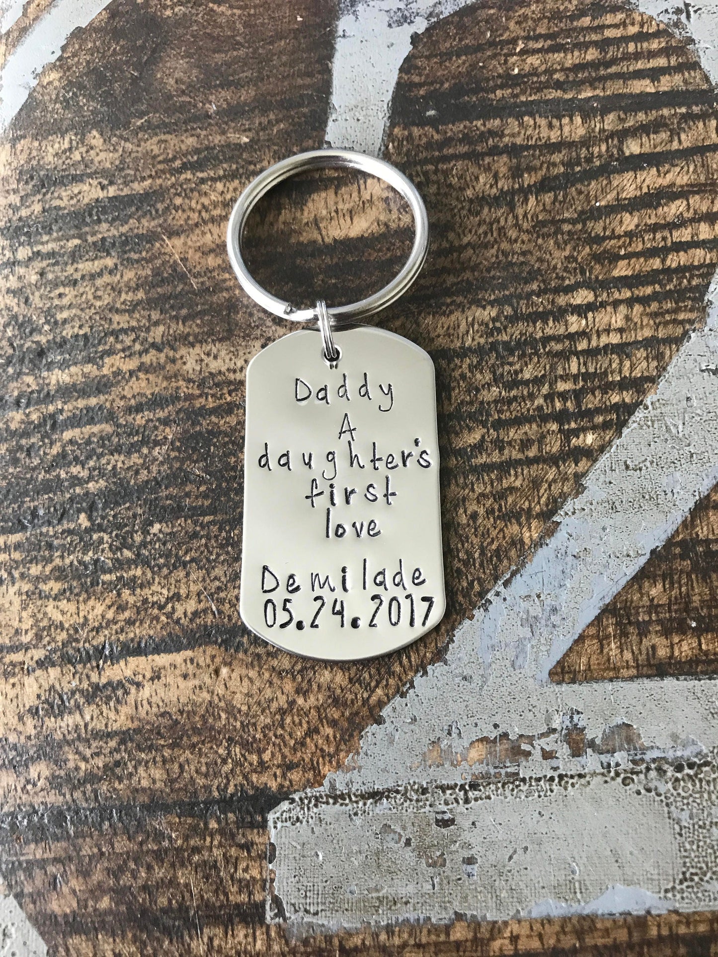 Daughters First Love Handstamped Keychain Mens Keychain Dad Keychain Customized Keychain Personalized Mens Keychain Father Keychain dad gift