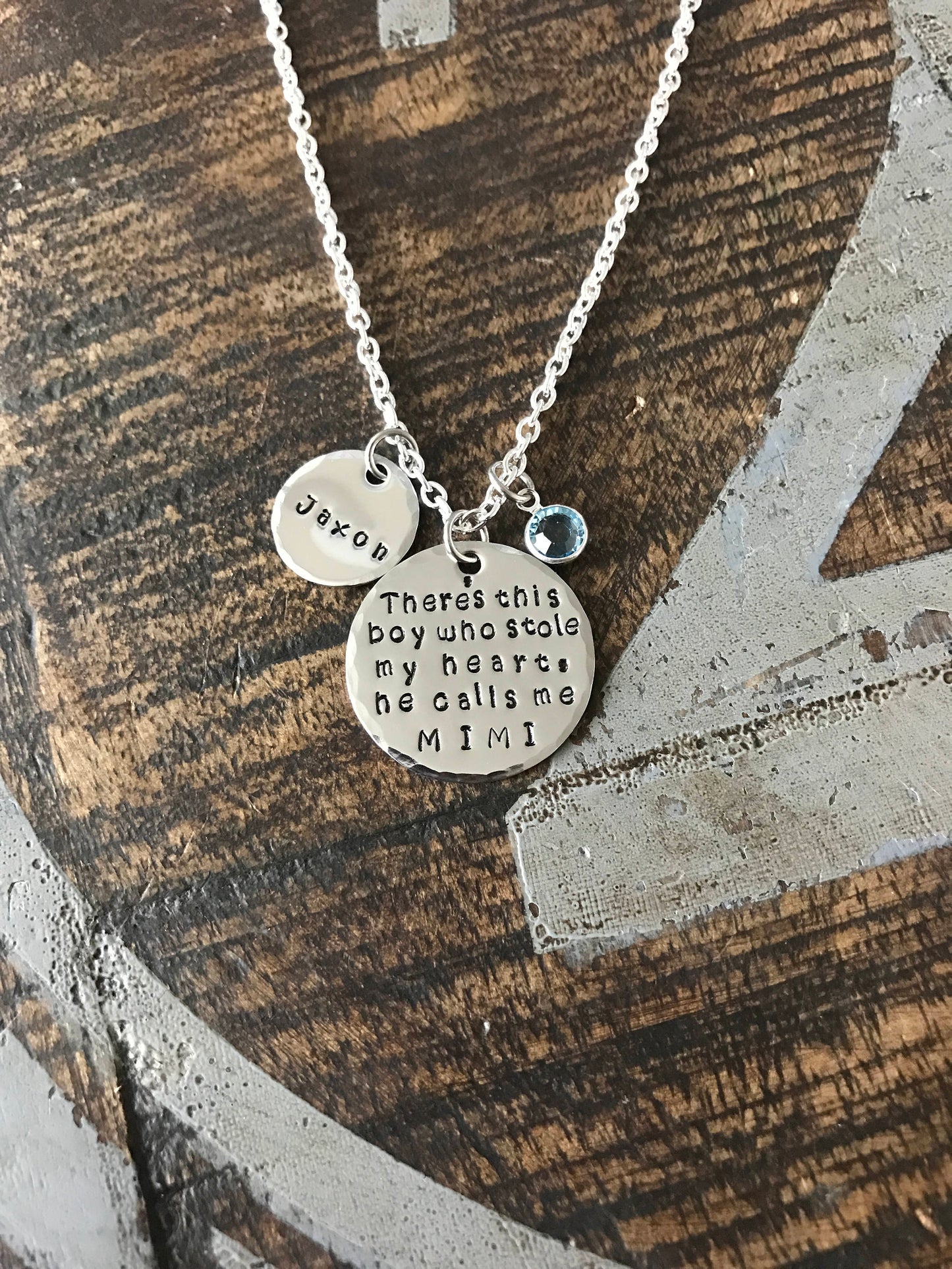 Mimi Necklace Theres this boy who stole my heart Handstamped Necklace Personalize Jewelry Mothers Day Gift Grandma Jewelry Custom Necklace