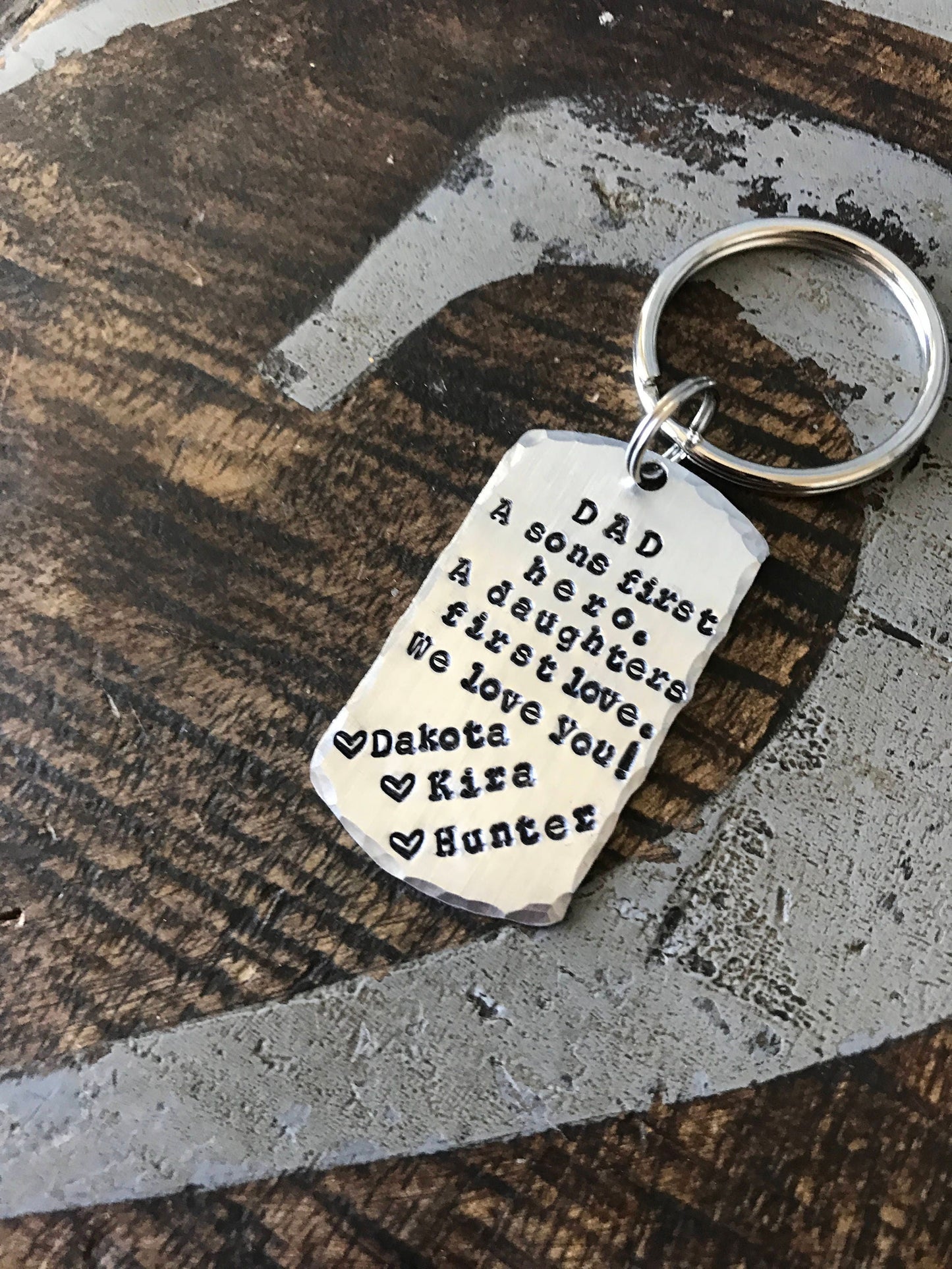 A Son's First Hero, A Daughter's First Love, Hand Stamped Keychain, Father's Day Gift, Gifts For Him, HandStamped, Key Chain, Dad, Gifts