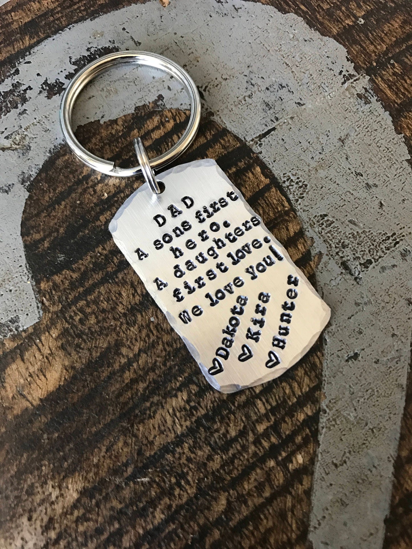 A Son's First Hero, A Daughter's First Love, Hand Stamped Keychain, Father's Day Gift, Gifts For Him, HandStamped, Key Chain, Dad, Gifts
