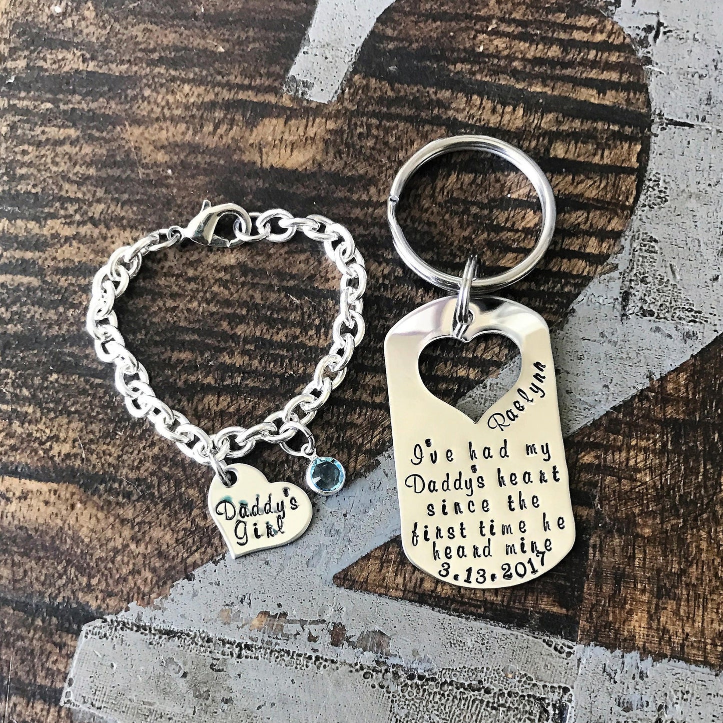 Silver keychain and heart-shaped charm for Daddy's Girl