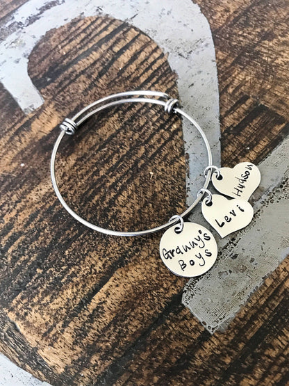 Grannys Boys Bangle Granny Bracelet Granny Bangle Grandmother Gift Mother Bracelet Charm Bracelet Adjustable Bangle Personalized Bangle