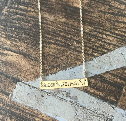 Gold Bar Necklace Custom Name Bar •Nameplate Necklace Personalized Bar Layering Bar Horizontal Skinny Coordinates Necklace