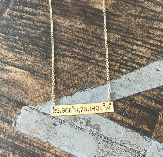 Gold Bar Necklace Custom Name Bar •Nameplate Necklace Personalized Bar Layering Bar Horizontal Skinny Coordinates Necklace