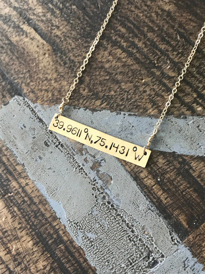 Gold Bar Necklace Custom Name Bar •Nameplate Necklace Personalized Bar Layering Bar Horizontal Skinny Coordinates Necklace
