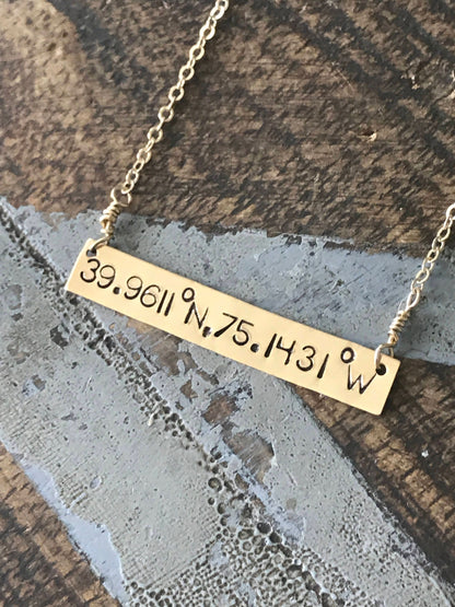 Gold Bar Necklace Custom Name Bar •Nameplate Necklace Personalized Bar Layering Bar Horizontal Skinny Coordinates Necklace