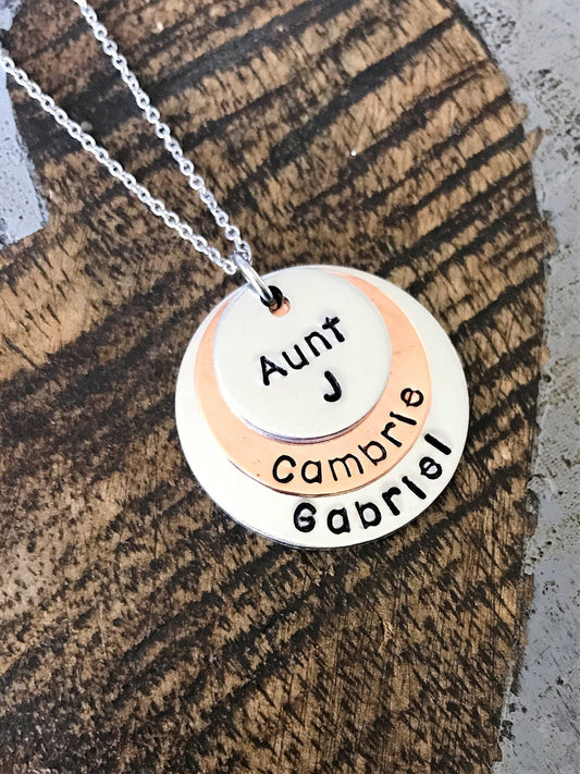 Aunt Necklace Auntie Necklace Handstamped Necklace Copper Jewelry Personalized Necklace Gift for Sister Gift for Aunt Mothers Day Gift