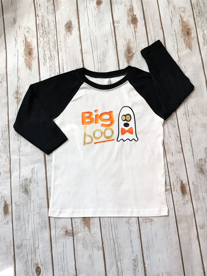 Big/Little Boo Halloween Raglan Shirt: Sibling Ghost Outfit