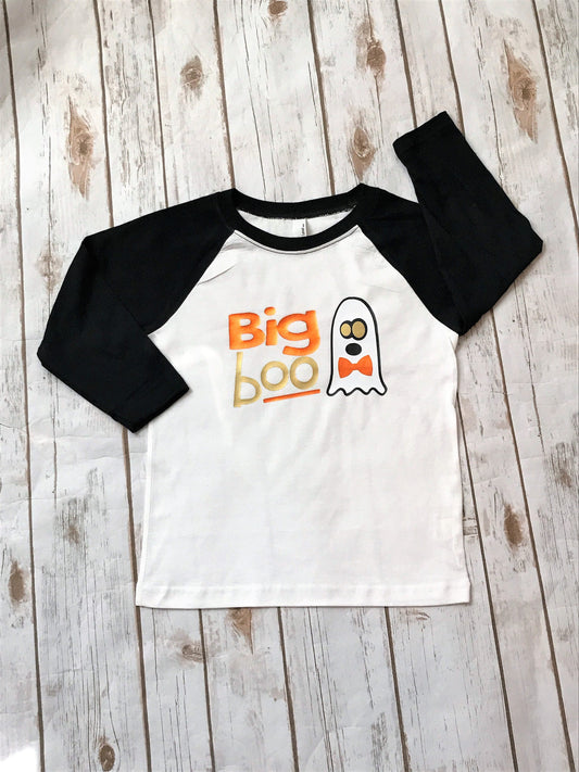 Big/Little Boo Halloween Raglan Shirt: Sibling Ghost Outfit