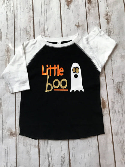 Big/Little Boo Halloween Raglan Shirt: Sibling Ghost Outfit