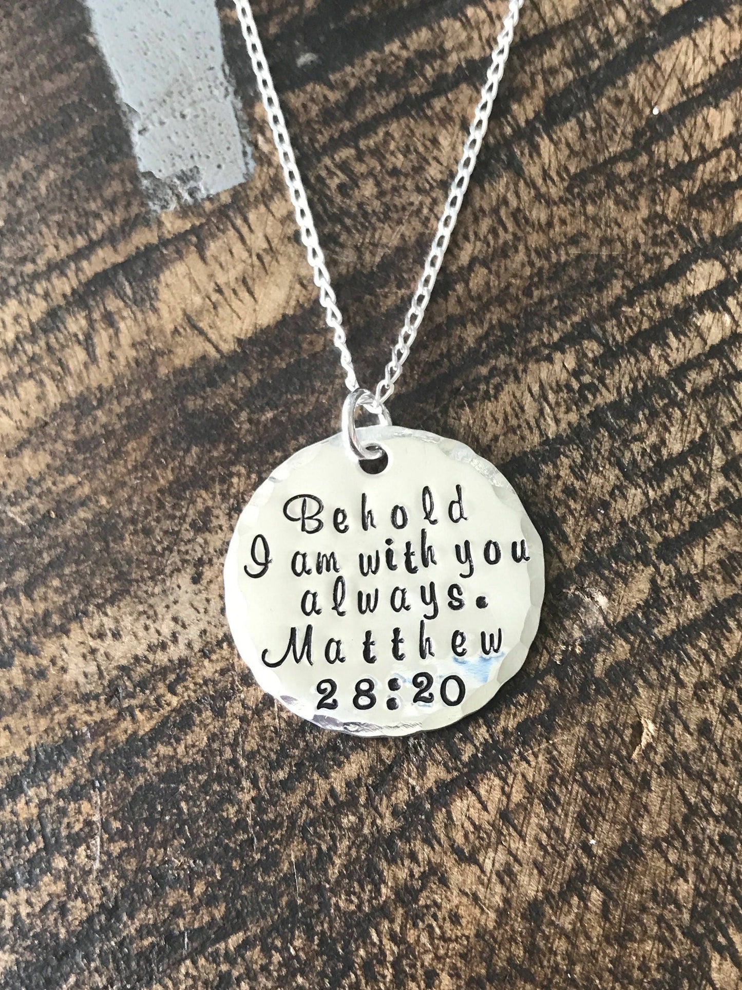 Matthew 28:20 Necklace - I Am With You Always Necklace - Religious Necklace Sterling Silver Necklace Christian Necklace Bible Verse Jewelry