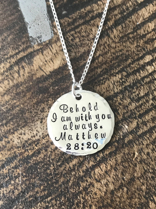 Matthew 28:20 Necklace - I Am With You Always Necklace - Religious Necklace Sterling Silver Necklace Christian Necklace Bible Verse Jewelry