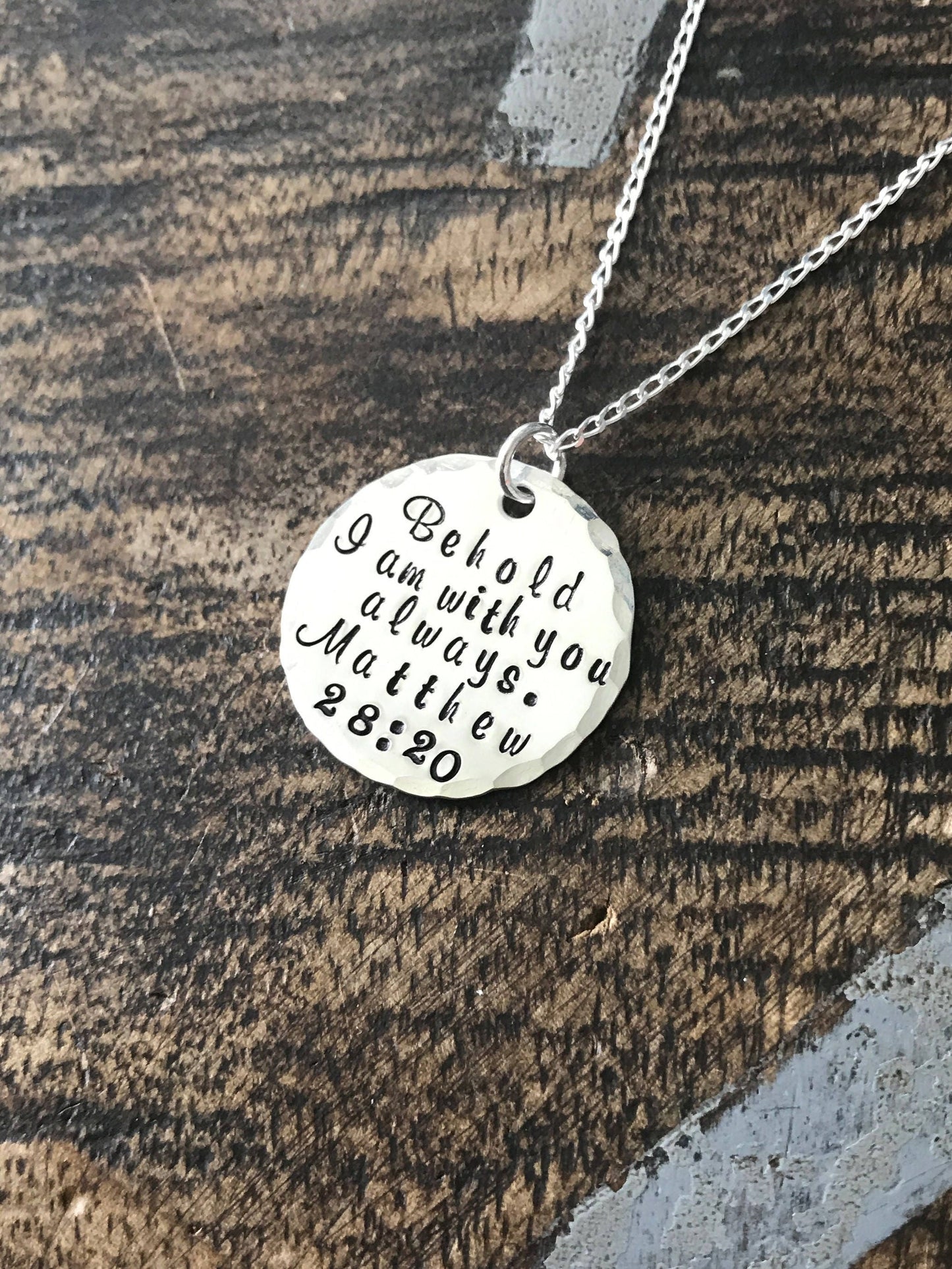 Matthew 28:20 Necklace - I Am With You Always Necklace - Religious Necklace Sterling Silver Necklace Christian Necklace Bible Verse Jewelry