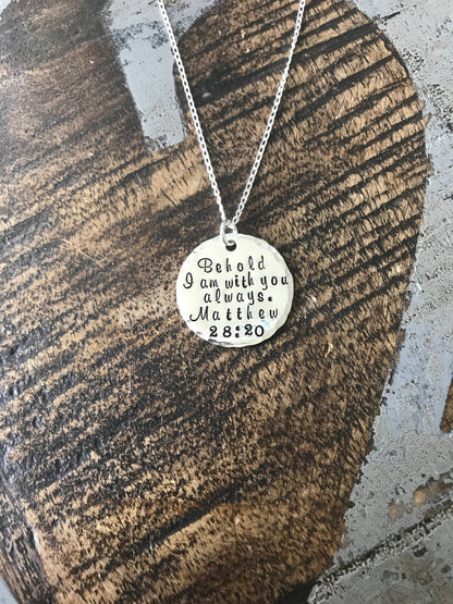 Matthew 28:20 Necklace - I Am With You Always Necklace - Religious Necklace Sterling Silver Necklace Christian Necklace Bible Verse Jewelry