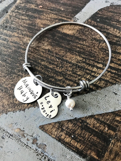 Mamaw Hand Stamped Bracelet Grandmother Gift Mother's Day Jewelry Gift for Mamaw Personalized Jewelry Custom Bangle Mamaw's Baby