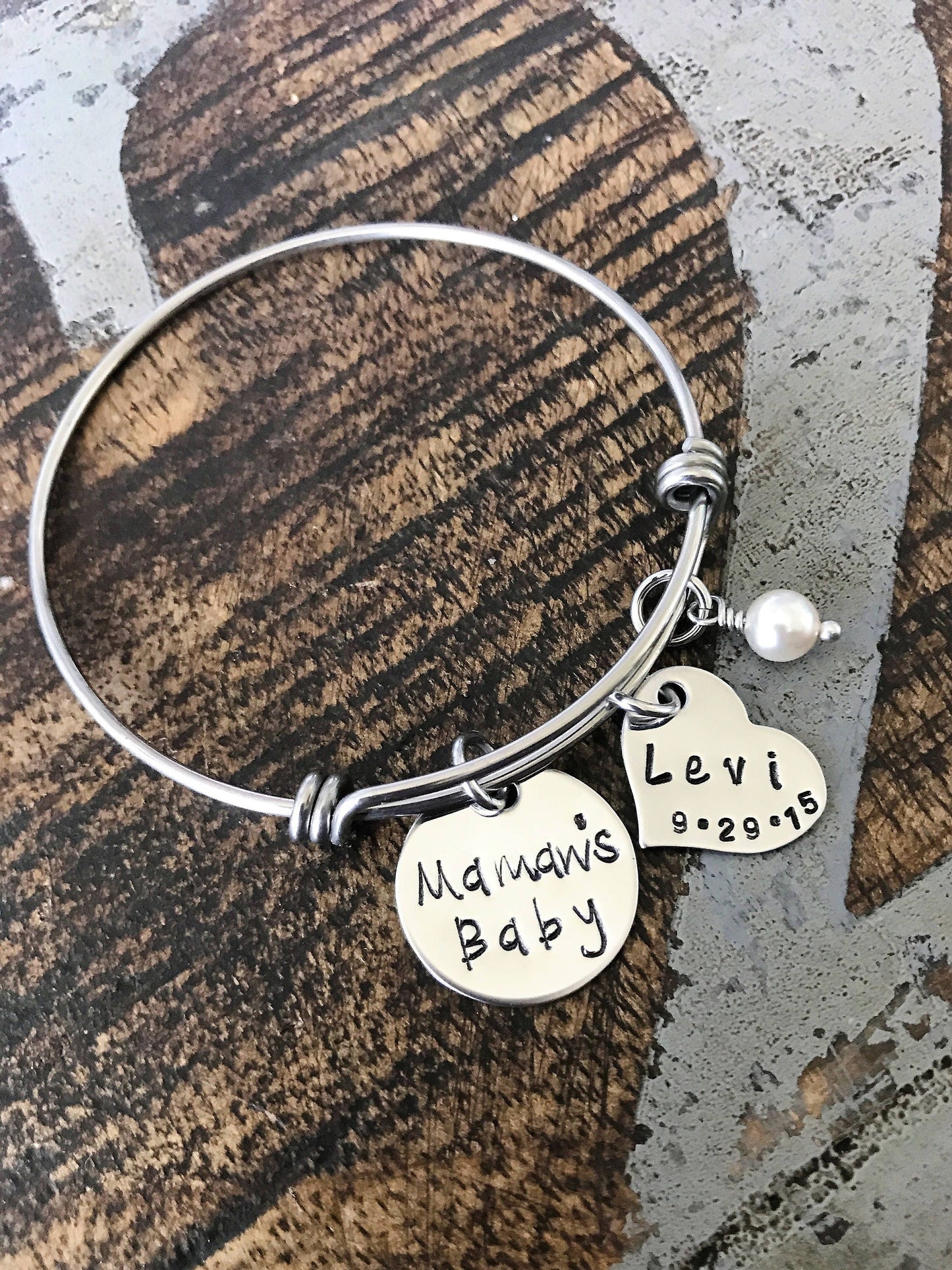 Mamaw Hand Stamped Bracelet Grandmother Gift Mother's Day Jewelry Gift for Mamaw Personalized Jewelry Custom Bangle Mamaw's Baby