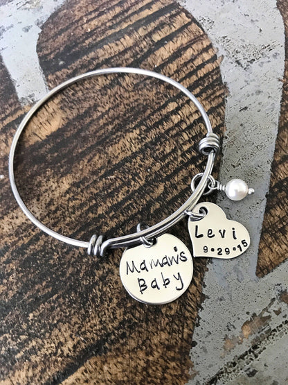 Mamaw Hand Stamped Bracelet Grandmother Gift Mother's Day Jewelry Gift for Mamaw Personalized Jewelry Custom Bangle Mamaw's Baby