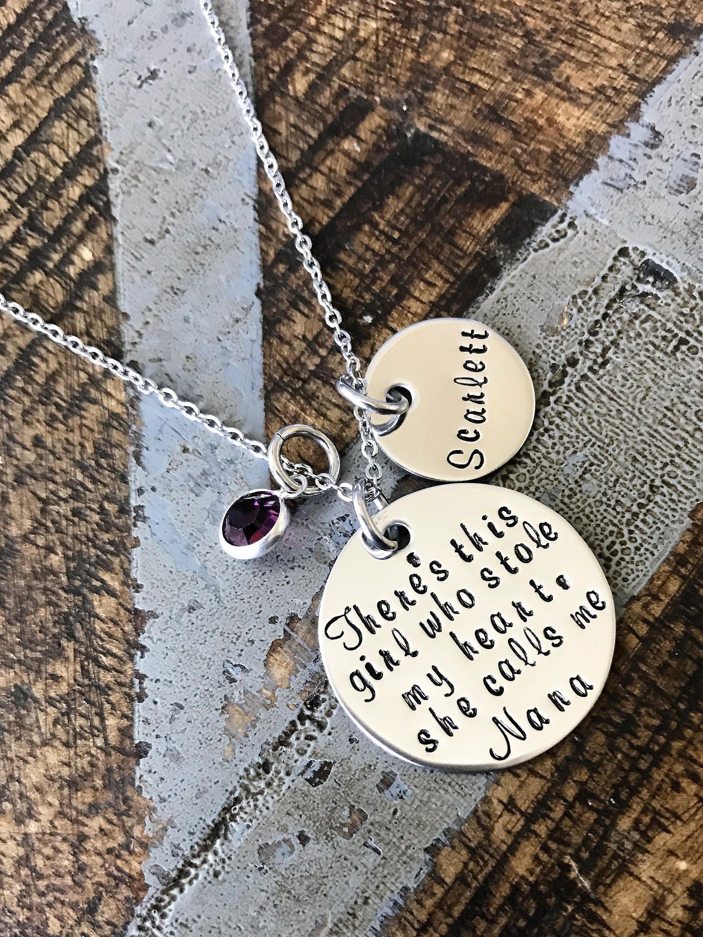 Nana Necklace Theres this girl who stole my heart Handstamped Necklace Personalize Jewelry Mothers Day Gift Grandma Jewelry Custom Necklace